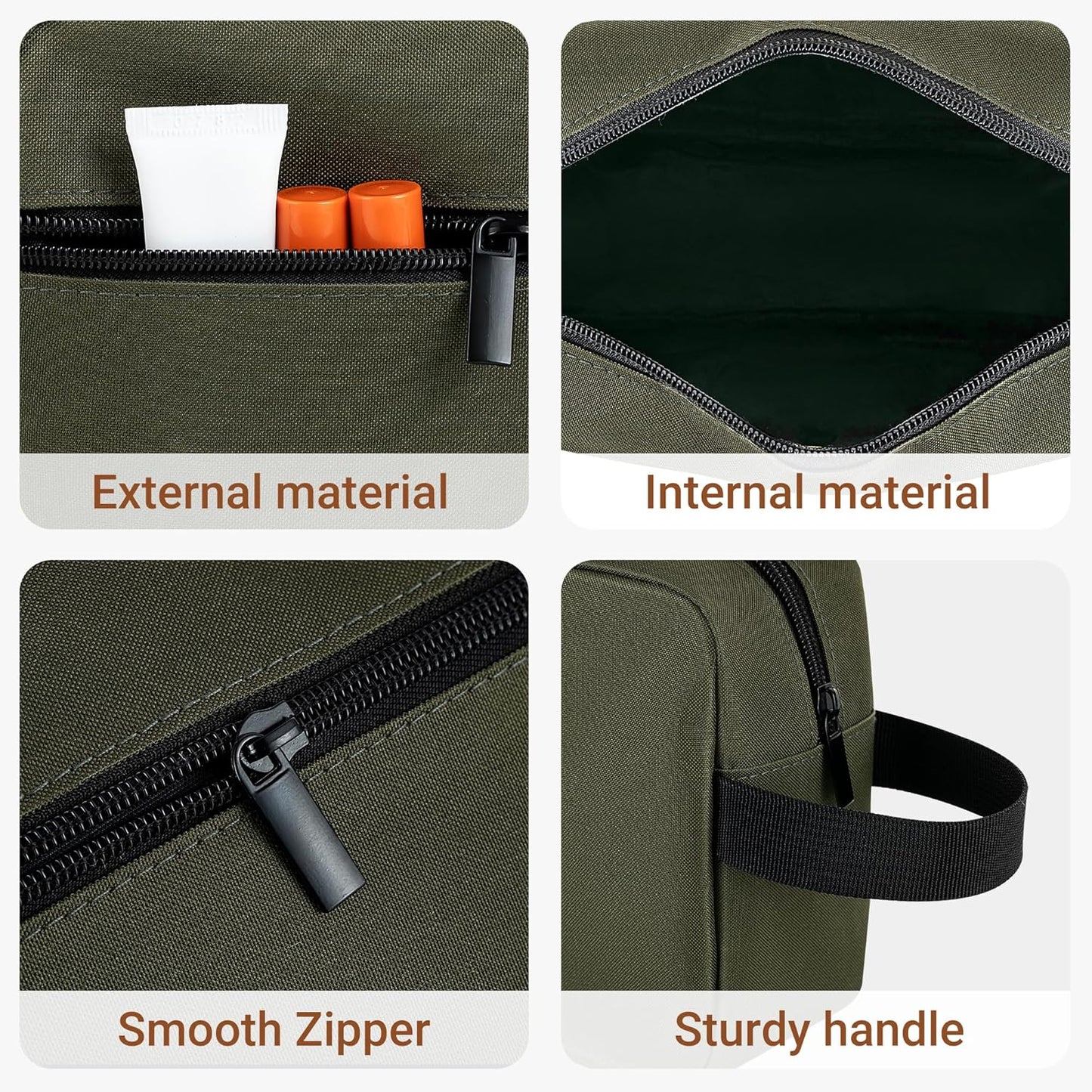 Elviros Travel Toiletry Bag for Women and Men, Lightweight Makeup Bag Hanging Dopp Kit with Shaving Compartment Cosmetic Organizer Small Tool Bag Travel Essentials, Army Green