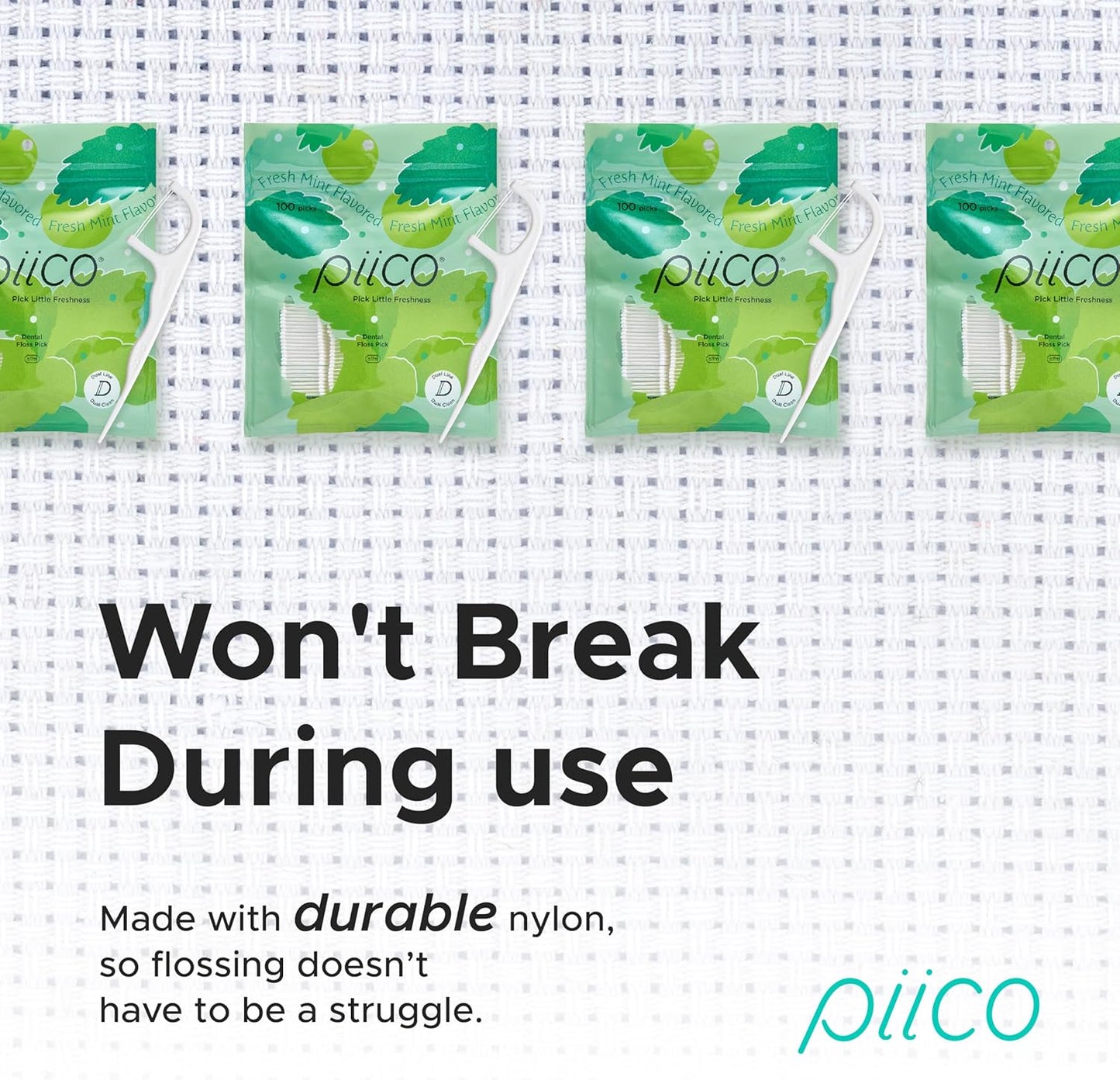 Piico Xylitol Floss Picks, 100 Count - Unbreakable, Shred-Resistant, Resealable, Unique Flavored Dental Flossers for Adults, Portable