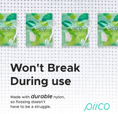 Piico Xylitol Floss Picks, 100 Count - Unbreakable, Shred-Resistant, Resealable, Unique Flavored Dental Flossers for Adults, Portable