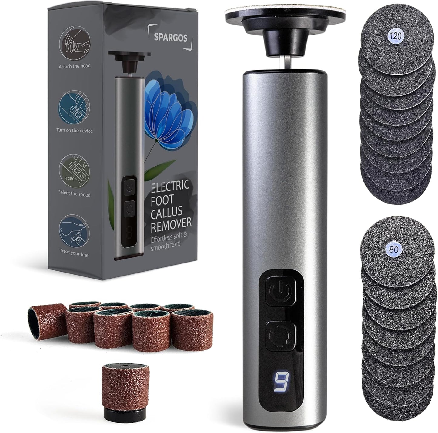 Electric Foot Callus Remover Rechargeable - Black Electric Foot Filer with 9 Speed Settings, Type-C Charging, and 60 Sanding Discs for Smooth Skin - Callus Remover for Feet