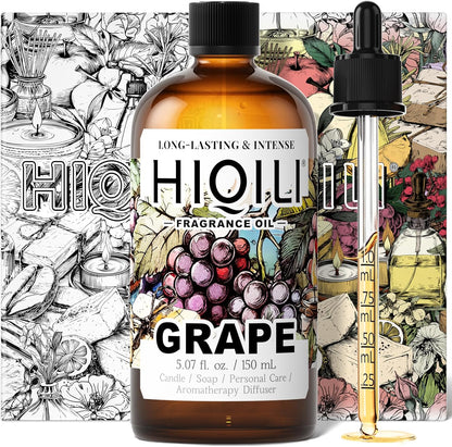 HIQILI Grape Fragrance Oil for Diffuser & Oil Burner, Fruity Scents for Making Candles, Hand Soap, Air Freshener, Long Lasting - 5.07 Fl Oz