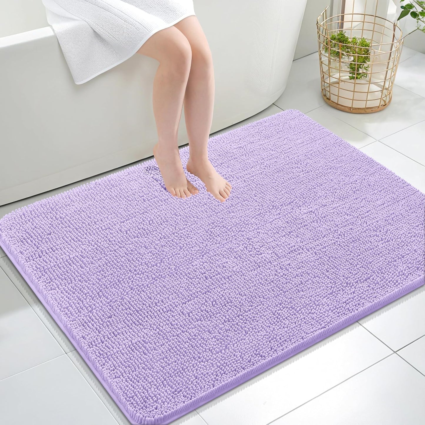 OLANLY Bathroom Rugs 40x32, Extra Soft Absorbent Chenille Bath Rugs, Rubber Backing Quick Dry, Machine Washable Bath Mats for Bathroom Floor, Tub and Shower, Home Decor Accessories, Lavender