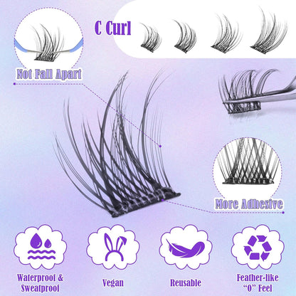 ALICE Self Adhesive Lashes Natural Look Self Adhesive Lash Clusters Wispy Reusable Press on Lashes Pre-Glue 8-14mm 120pcs C-Curly No Glue Needed Eyelashes
