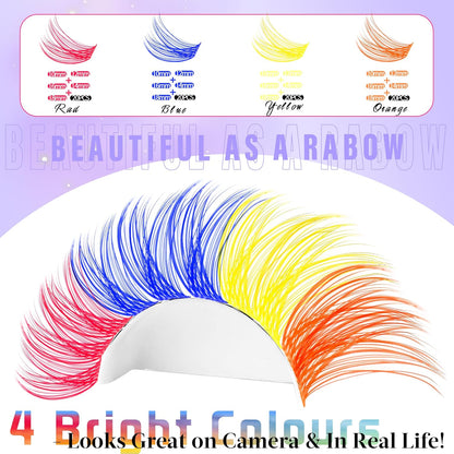 Colored Lash Clusters with Bottom Lashes D Curl 10-18mm Mixed 4 Colors Rainbow DIY Eyelash Extension Colorful Cluster Lashes Pack for Festival Christmas New Year and Cosplay by Yaiseiko