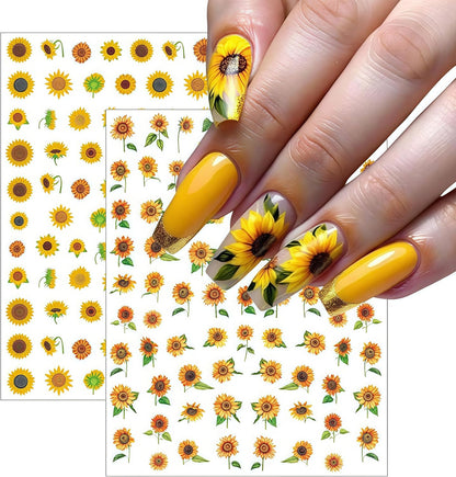 6 Sheets Spring Daisy Nail Art Stickers Sunflower Decals Yellow Daisy Design with Small Daisies White Floral Flowers Sunflowers Leaf for Women Manicure Decorations