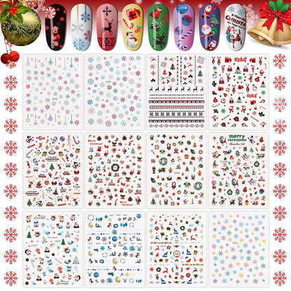 1000+ Patterns Christmas Nail Art Stickers Snowflake 3D Self-Adhesive Nail Decals, Kalolary Snowflake Santa Claus Snowman Christmas Stick Elk for Christams Nail Decorations for Women Kids