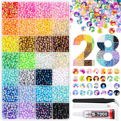 8500Pcs Resin Rhinestones with Tweezers for Crafting, Mixed-Color 5mm Bedazzling Crystal with 1Pcs 10ml B7000 Jewelry Glue for DIY Crafts Clothing Tumblers Shoes Fabric Nail Art