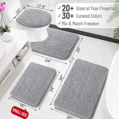OLANLY Bathroom Rugs 45x27, Extra Soft Absorbent Chenille Bath Rugs, Rubber Backing Quick Dry, Machine Washable Bath Mats for Bathroom Floor, Tub and Shower, Home Decor Accessories, Grey