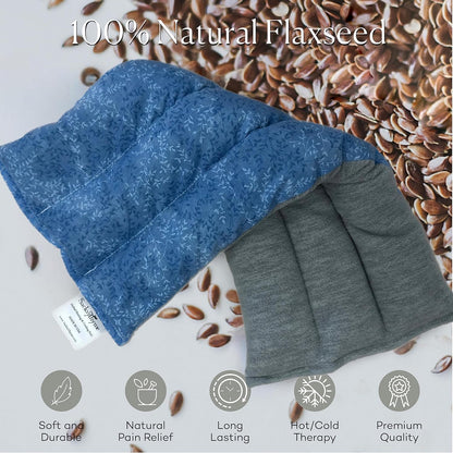 SacksyThyme Microwave Heating Pad for Back, Neck, Menstrual Cramps, Shoulders, Leg Pain Relief - Hot Moist Microwavable Therapy Pack - Blue Unscented Flaxseed Heat Pad Made in USA (Size: 18” x 7”)