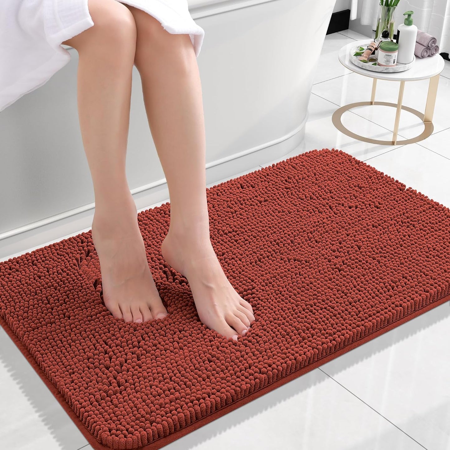 OLANLY Bathroom Rugs 24x16, Extra Soft Absorbent Chenille Bath Rugs, Rubber Backing Quick Dry, Machine Washable Bath Mats for Bathroom Floor, Tub and Shower, Home Decor Accessories, Rustic Terracotta