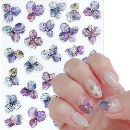 4 Sheets Purple Gold Flower Nail Art Stickers 5D Embossed Flowers Self-Adhesive Pegatinas Uñas Colorful Petals Nail Decals Purple Flower Nail Stickers for Women Nail Art Decoration