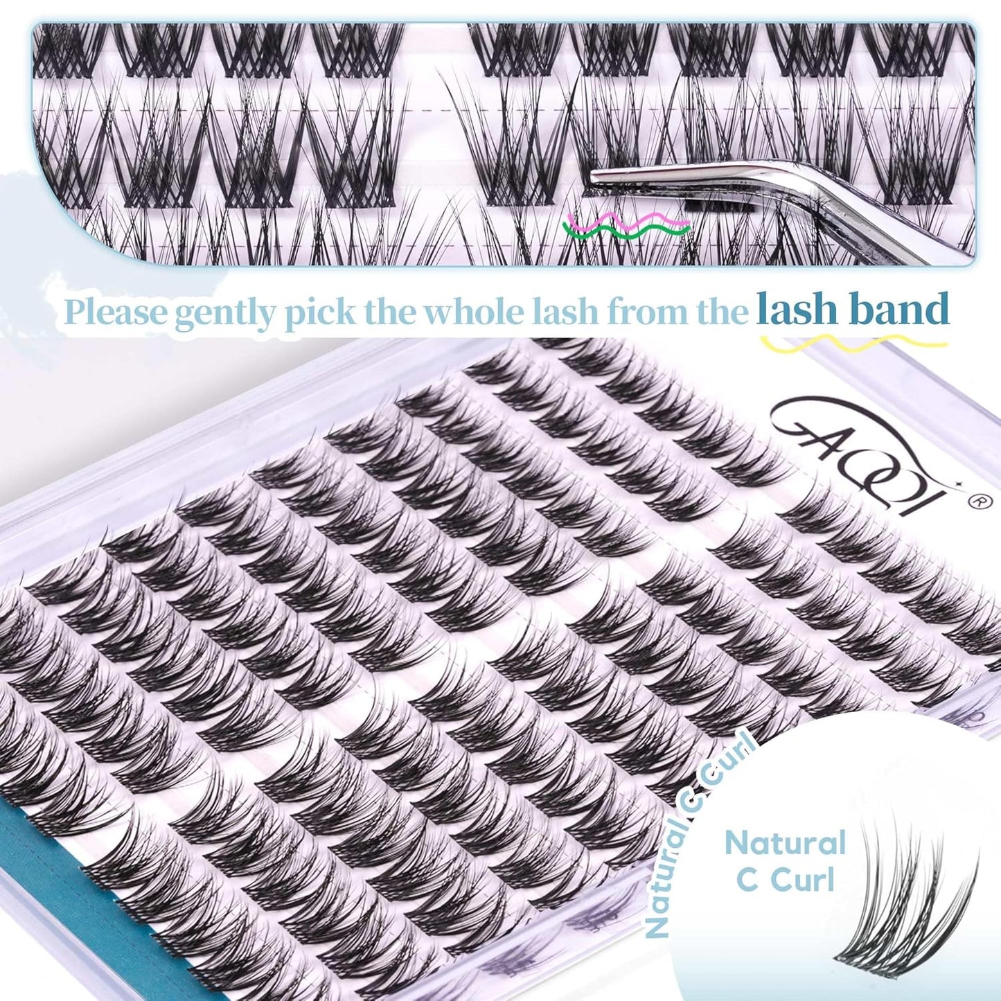 GAQQI Lash Clusters Volume & Wispy Eyelash Clusters 10-14mm Cluster Lashes 120PCS, Cluster Eyelash Extensions C Curl, Ultra-thin & Soft Clear Band False Lashes Wide Band (WING)