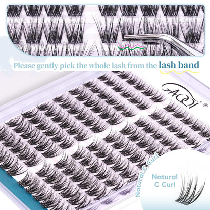 GAQQI Lash Clusters Volume & Wispy Eyelash Clusters 10-14mm Cluster Lashes 120PCS, Cluster Eyelash Extensions C Curl, Ultra-thin & Soft Clear Band False Lashes Wide Band (WING)
