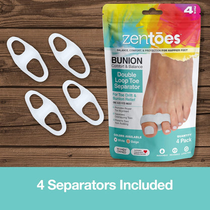 ZenToes Toe Spacers Bunion Corrector for Women and Men, Big Toe Straightener, Double Loop Gel Splint Separator for Correct Alignment of Overlapping Toes