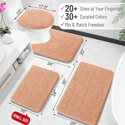 OLANLY Bathroom Rugs 30x20, Extra Soft Absorbent Chenille Bath Rugs, Rubber Backing Quick Dry, Machine Washable Bath Mats for Bathroom Floor, Tub and Shower, Home Decor Accessories, Peach
