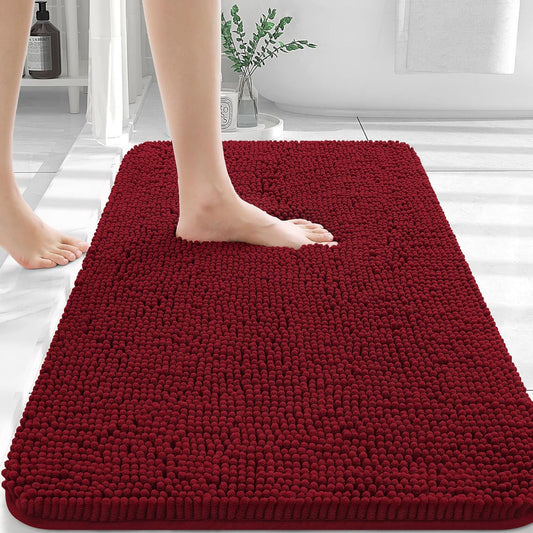 OLANLY Bathroom Rugs 30x20, Extra Soft Absorbent Chenille Bath Rugs, Rubber Backing Quick Dry, Machine Washable Bath Mats for Bathroom Floor, Tub and Shower, Home Decor Accessories, Red