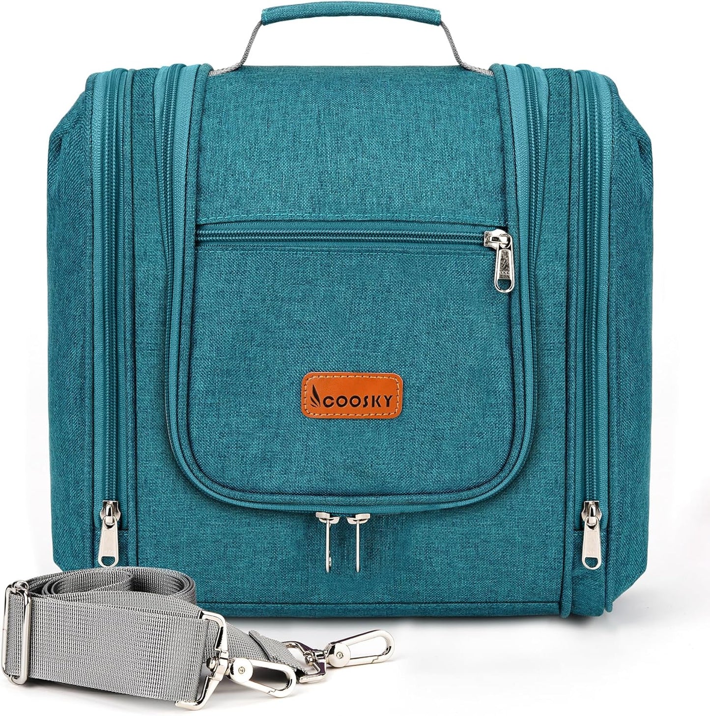 Hanging Travel Toiletry Bag for Women and Men, 6 Organizer Compartments, Large Toiletries essentials, Bathroom Cosmetic Accessories, Water-resistant Makeup Bag, Holds Full-Size Shampoo, Blue