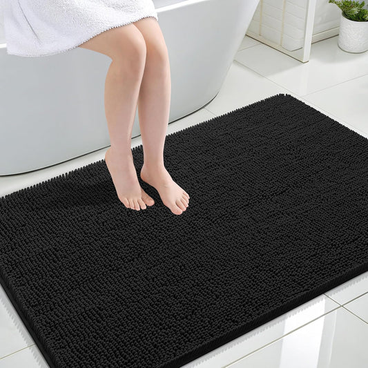 OLANLY Bathroom Rugs 44x32, Extra Soft Absorbent Chenille Bath Rugs, Rubber Backing Quick Dry, Machine Washable Bath Mats for Bathroom Floor, Tub and Shower, Home Decor Accessories, Black