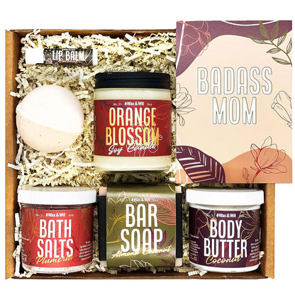 WAX & WIT Gifts for Mom, Luxury Spa Set for Mom: Heartfelt Mother's Day & Birthday Pampering Kit | Handcrafted 7-Piece Relaxation Set from Daughter, Son - Mom Birthday Gifts, Mothers Day Gifts