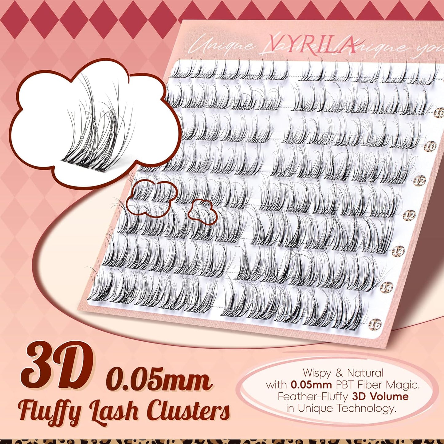 Lash Clusters 0.05mm PBT Fiber Eyelash Clusters, 0.1mm Superfine Invisiband D Curl Diy Lash Extension, 80pcs 8-16mm Individual Lashes Clusters Like Eyelash Extensions (Divine-D-8-16Mix)