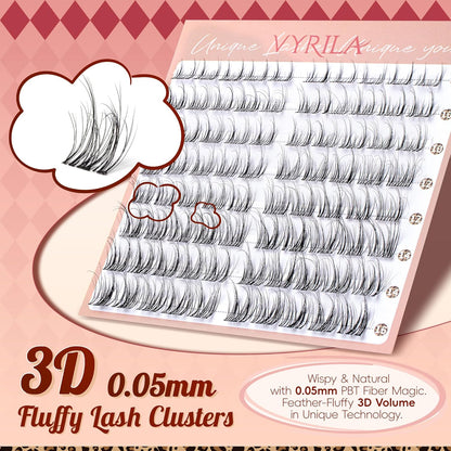 Lash Clusters 0.05mm PBT Fiber Eyelash Clusters, 0.1mm Superfine Invisiband D Curl Diy Lash Extension, 80pcs 8-16mm Individual Lashes Clusters Like Eyelash Extensions (Divine-D-8-16Mix)