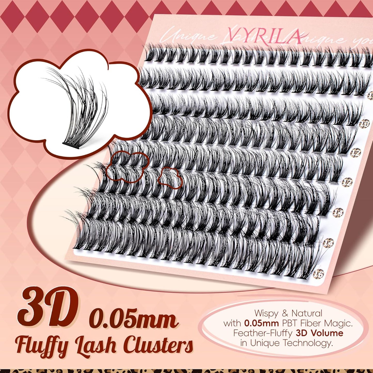 Lash Clusters 0.05mm PBT Fiber Eyelash Clusters, 0.3mm Superfine Soft Band C Curl Diy Lash Extension, 160pcs 8-16mm Individual Lashes Clusters Like Eyelash Extensions (40D-C-8-16Mix)