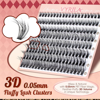 Lash Clusters 0.05mm PBT Fiber Eyelash Clusters, 0.3mm Superfine Soft Band C Curl Diy Lash Extension, 160pcs 8-16mm Individual Lashes Clusters Like Eyelash Extensions (40D-C-8-16Mix)