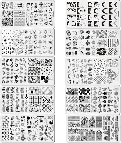 Biutee Nail Stamping Plates Set 8pcs Nail Stamping Polish Gel, 10pcs Nail Stamper Kit with Stamper, Nail Art Plates Set for Women Girls DIY Salon & Home
