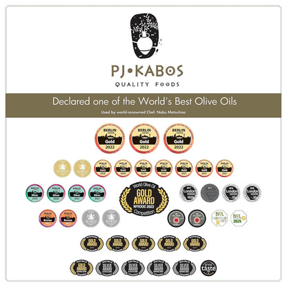 P.J. KABOS 2024/25 Harvest, High Phenolic (450+mg/kg), Premium Greek Extra Virgin Olive Oil, Kosher, Greece, Cold Extracted, 3 x 16.9 oz Tin, Koroneiki, "Family Reserve - Medium"
