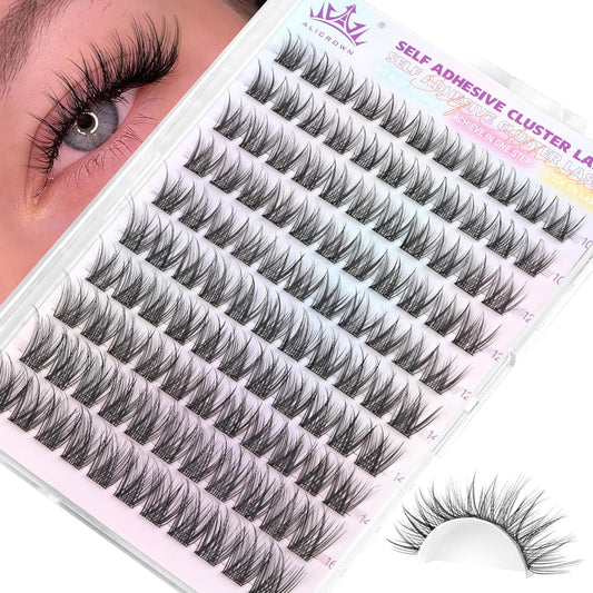 Self Adhesive Eyelashes No Glue Self Adhesive Lash Clusters Pre Glued Eyelashes Clusters Natural Wispy Glueless Eyelash Extensions Reusable DIY Lash Extensions (110Pcs, 10mm-16mm)