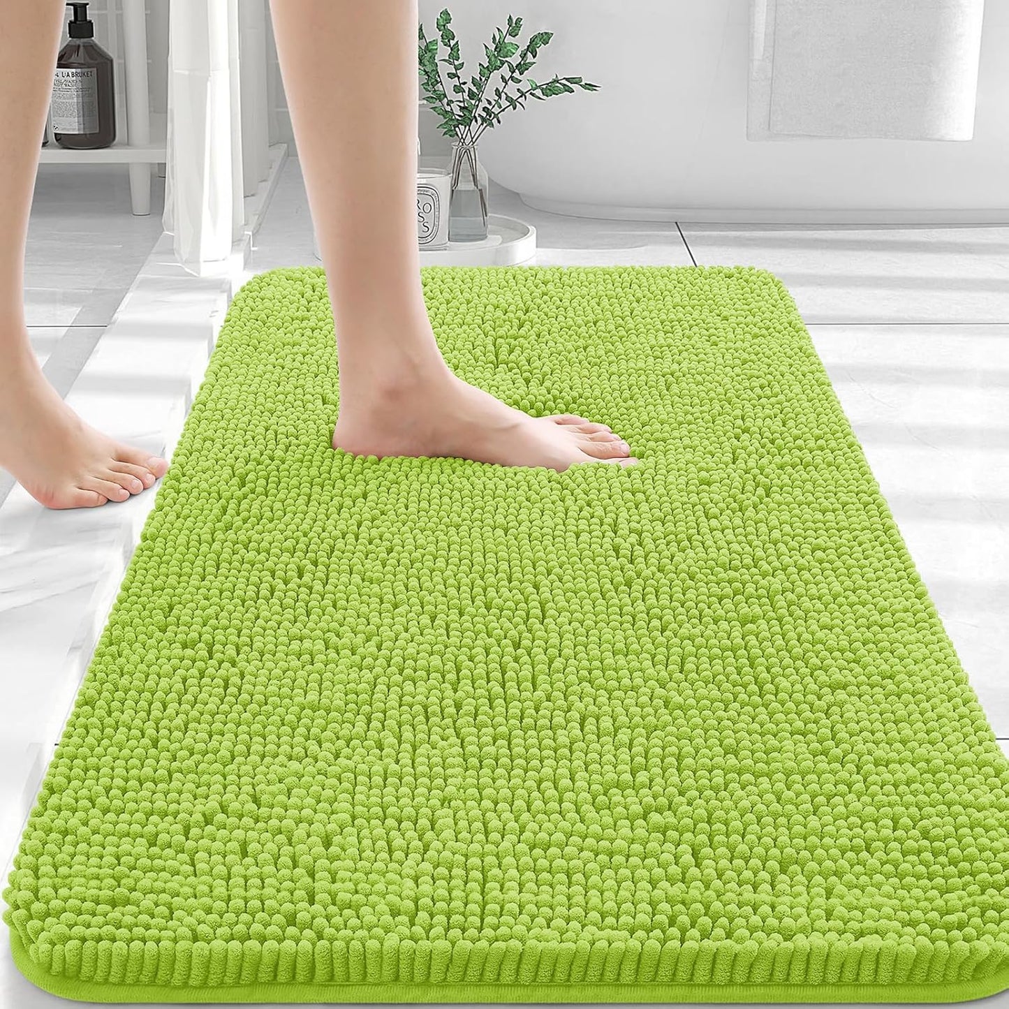 OLANLY Bathroom Rugs 30x20, Extra Soft Absorbent Chenille Bath Rugs, Rubber Backing Quick Dry, Machine Washable Bath Mats for Bathroom Floor, Tub and Shower, Home Decor Accessories, Bright Green