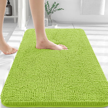 OLANLY Bathroom Rugs 30x20, Extra Soft Absorbent Chenille Bath Rugs, Rubber Backing Quick Dry, Machine Washable Bath Mats for Bathroom Floor, Tub and Shower, Home Decor Accessories, Bright Green
