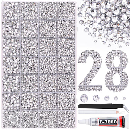 30000Pcs Resin Rhinestones for Bedazzling with Tweezers, Clear Rhinestones for Crafting with B7000 Jewelry Glue for DIY Crafts Clothing Tumblers Shoes Fabric Nail Art