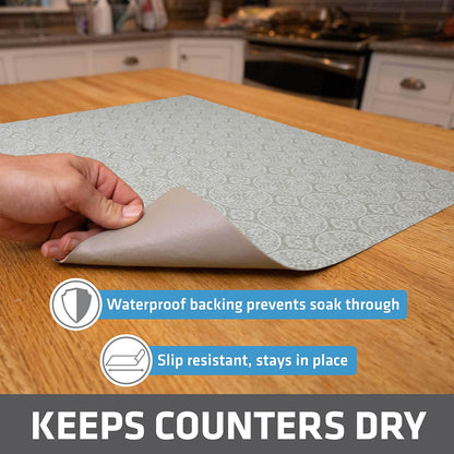 Drymate XL Dish Drying Mat, Oversized (19”x24”), Low-Profile, Super Absorbent, Quick Dry Fabric, Waterproof & Slip-Resistant, for Kitchen Counter, Trimmable, Easy to Clean (USA Made)(Tan)