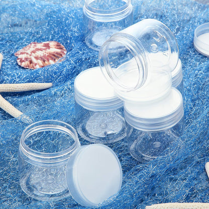 SATINIOR 24 Pieces Empty Clear Plastic Jars with Lids Round Storage Containers Wide Mouth for Beauty Product Cosmetic Cream Lotion Liquid Butter Craft and Food(Clear Lid,3 oz)