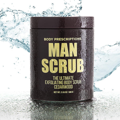 Body Prescriptions Men’s Exfoliating Body Scrub – Ultimate Skin Cleansing Wash in Jar with Twist-Top Lid, For All Skin Types, 21 Ounce (Pack of 1), Cedarwood