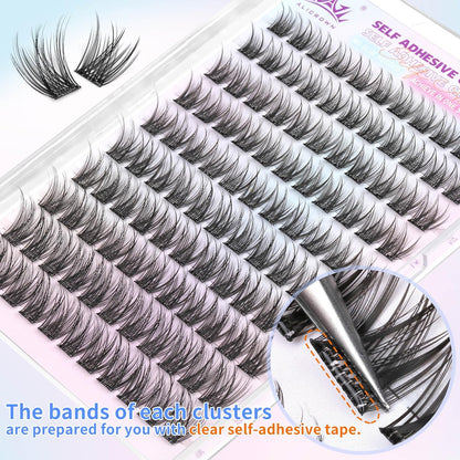 Self Adhesive Eyelashes No Glue Self Adhesive Lash Clusters Pre Glued Eyelashes Clusters Natural Wispy Glueless Eyelash Extensions Reusable DIY Lash Extensions (110Pcs, 10mm-16mm)