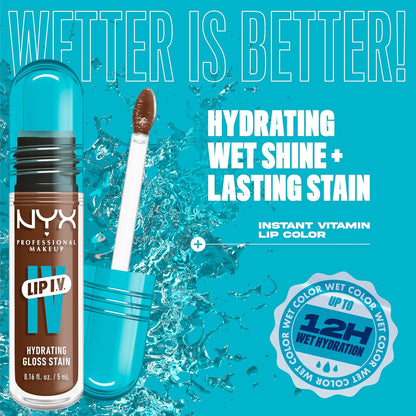 NYX Professional Makeup Lip IV Hydrating Glossy Lip Stain with 12HR Hydration - Splash N Spice (Brown)