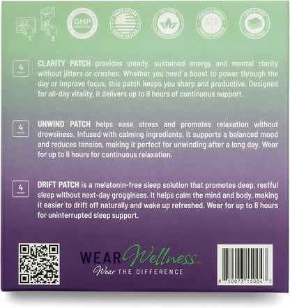 All Day Trio - Unwind, Drift & Clarity Film Patches - Topical Patches for Calm, Focus & Sleep Support - Long-Lasting Effect – 12 Pack