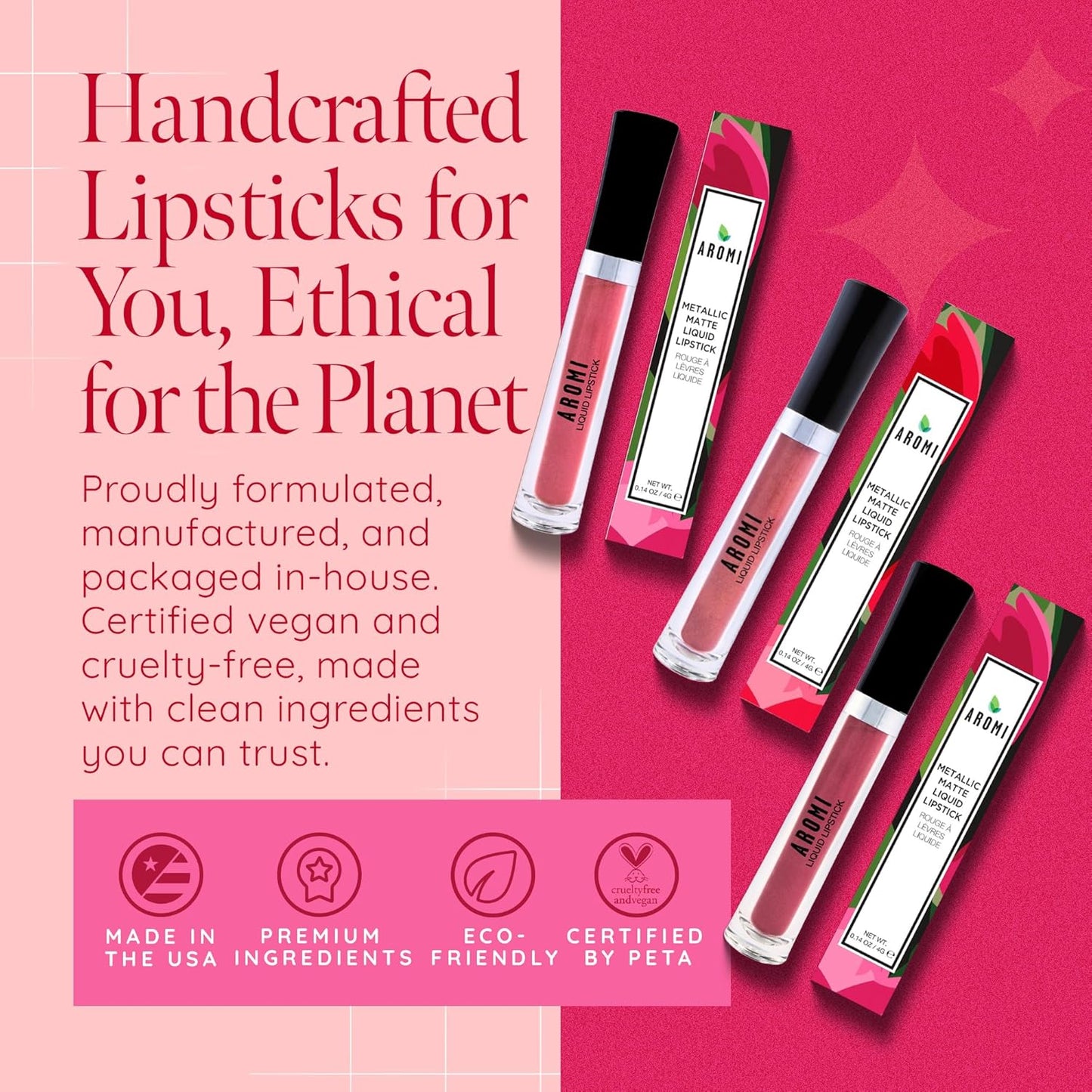 Aromi Metallic Liquid Lipstick for Women | Bright Purple Lilac Lip Color with Shimmery Finish, Vegan, Long-Lasting (Purple Unicorn)