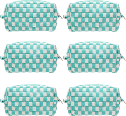 PAZIMIIK Checkered Makeup Bag for Purse Portable Zipper Make Up Pouch Small Cosmetic Case for Travel Accessories (6PCS Arctic Blue)