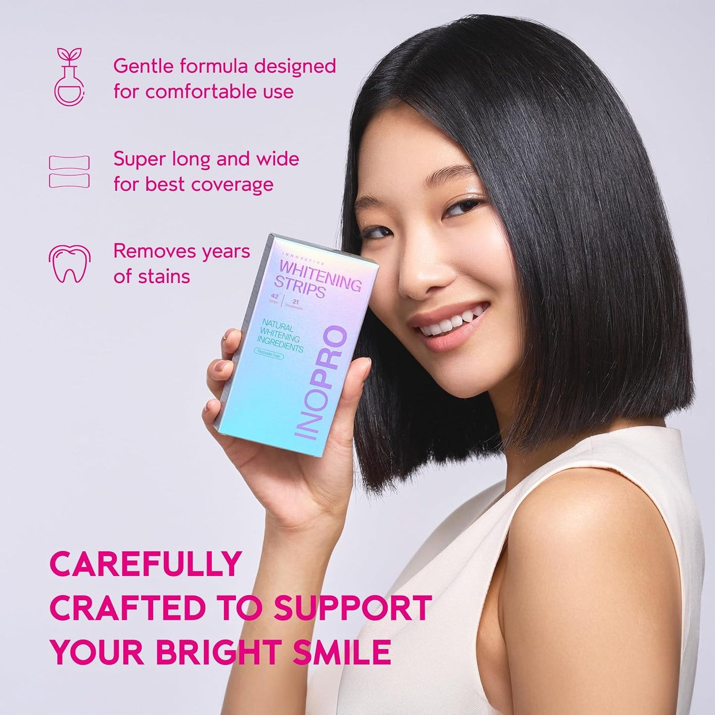 Teeth Whitening Strips 21 Treatments Kit - Teeth Whitener, Peroxide Free, Green White Strips for Teeth Whitening with Arbutin, Coconut Oil, Deep Stains Removal (42 Strips)