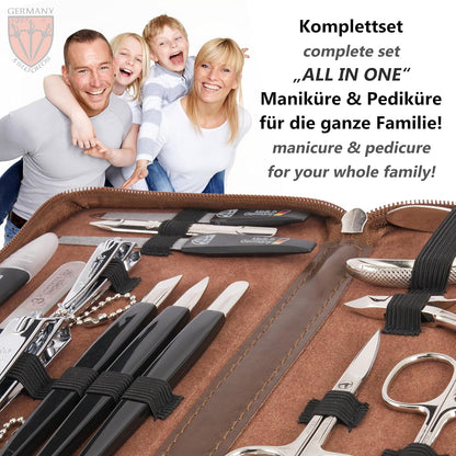 3 Swords Germany - brand quality 16 piece manicure pedicure grooming kit set for professional finger & toe nail care scissors clipper synthetic leather case, Made in Germany