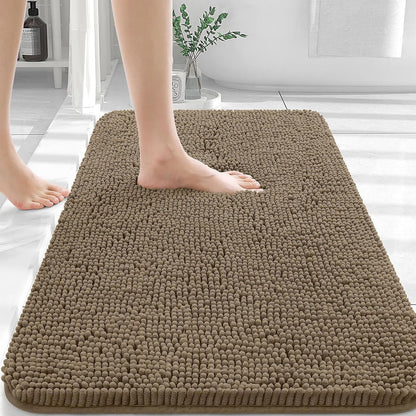 OLANLY Bathroom Rugs 30x20, Extra Soft Absorbent Chenille Bath Rugs, Rubber Backing Quick Dry, Machine Washable Bath Mats for Bathroom Floor, Tub and Shower, Home Decor Accessories, Tan