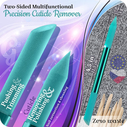 Glass Cuticle Pusher by GLADZY - Manicure Stick, Genuine Czech Quality, Professional Precision Filing Cuticle Remover, Abrasive Surface Never Wears Out