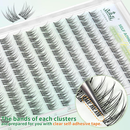 Self Adhesive Lashes Clusters Natural Look No Glue Eyelash Extensions Wispy Pre Glued Self Adhesive Eyelashes Reusable DIY Lash Extensions 120Pcs 9mm 10mm 11mm 13mm