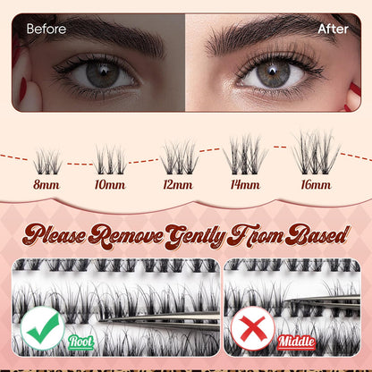 Lash Clusters 0.05mm PBT Fiber Eyelash Clusters, 0.1mm Superfine Invisiband D Curl Diy Lash Extension, 72pcs 8-16mm Individual Like Eyelash Extensions (Soul-D-8-16Mix)