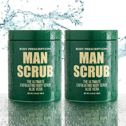 Body Prescriptions Men’s Exfoliating Body Scrub – Ultimate Skin Cleansing Wash in Jar with Twist-Top Lid, For All Skin Types, 21 Ounce (Pack of 2), Aloe Vera