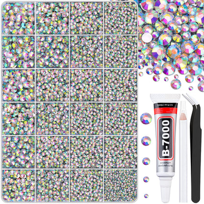 30000Pcs AB Rhinestones for Bedazzling with B7000 Jewelry Glue, Bedazzler Kit Flatback Gems, Resin Rhinestones for Crafting Crafts Clothing Shoes Fabric Nail Art Assorted Size 2/3/4/5/6mm