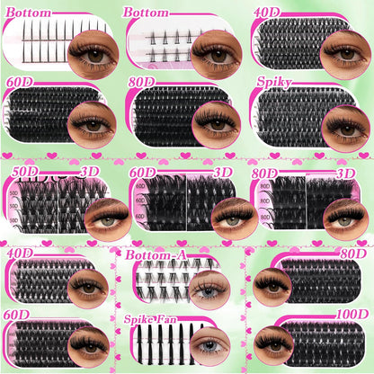 Lashes Clusters Kit 1846Pcs Bulk Packs Volume False Eyelash Extensions D Curl Wispy Individual Eyelashes, Volume Studio Effect, Wholesale Large Pack with Glue&Seal|Tweezers|Removers|Cleanser